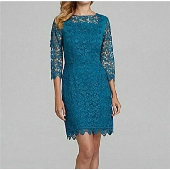 Antonio Melani Teal Kinga Floral Lace Dress 3/4 - Picture 1 of 8